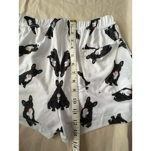 UR Of Love Women XS Shorts French Bulldog Print White Black Elastic Waist Lounge - Picture 4 of 11